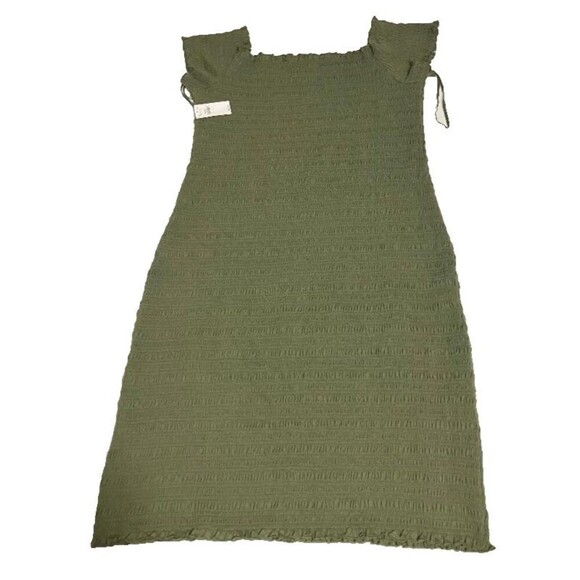 NWT GAP Women’s Off-Shoulder Smocked Stretch Cotton Blend Mini Dress Green Sz L - Picture 3 of 9